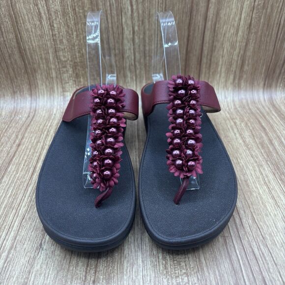 Fitflop Sandals Verna Pearl Flip Flops Thong Shooes Red Maroon Women’s Size 10 - Picture 5 of 8